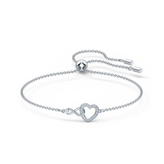 Infinity Heart Bracelet - White - Rhodium Plated