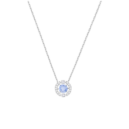 Sparkling Dance Round Necklace - Blue - Rhodium Plated